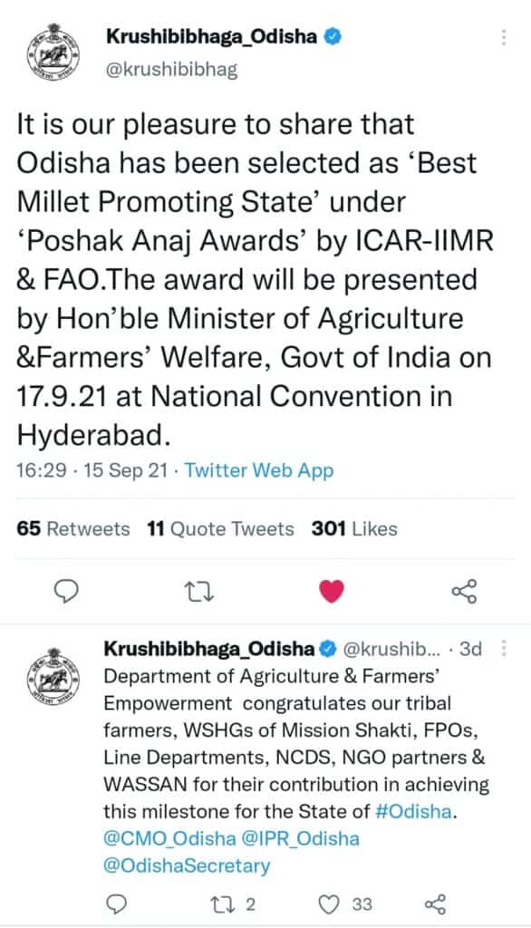 Best Millet Promoting State Award